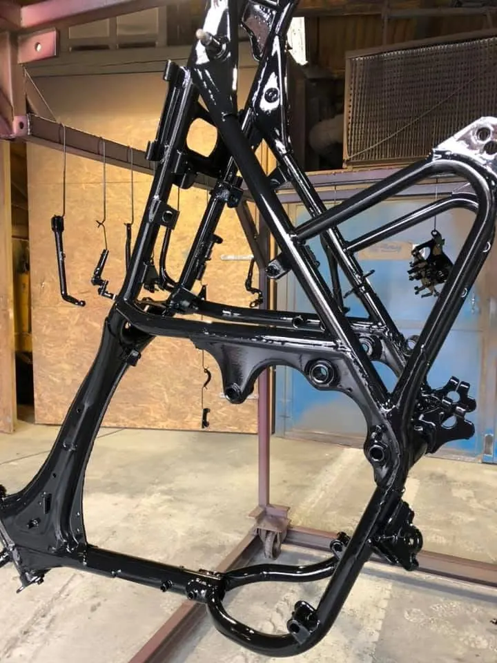 Powder coated motorcycle frame and autograss buggy chassis by Hereford Coatings