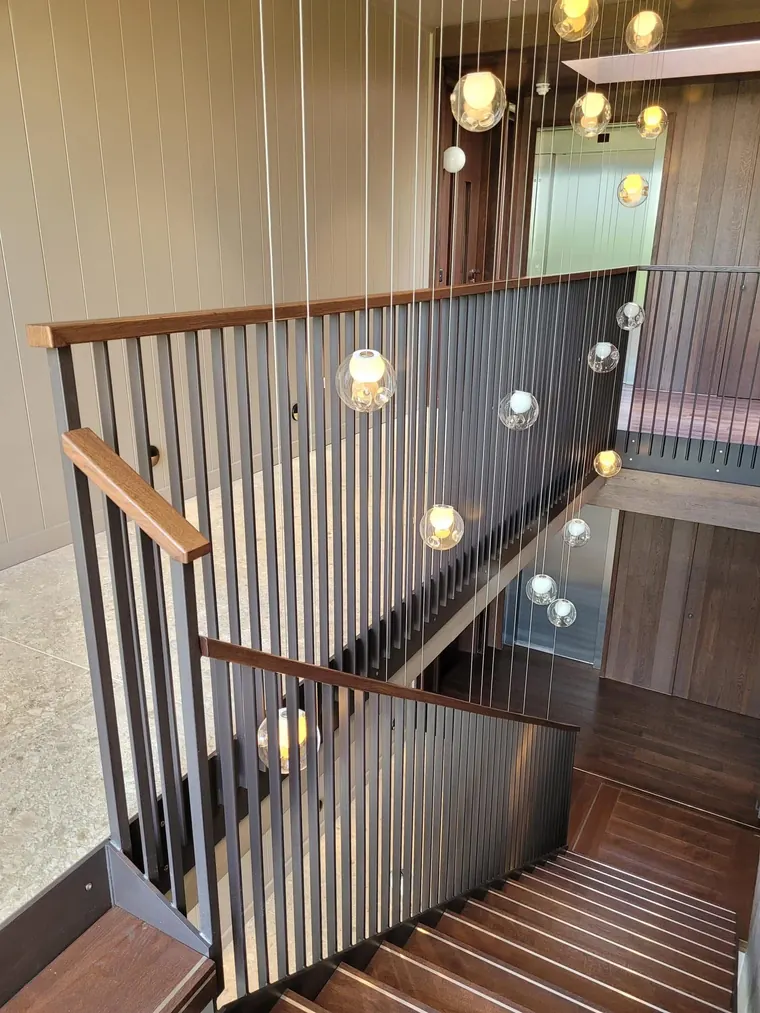 Modern internal staircase with powder coated balustrade, Hereford Coatings